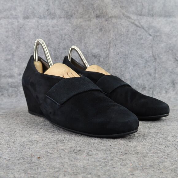 Aquatalia Shoes Womens 7.5 Pumps Wedge Perle Nappa Suede Black Fashion Classic - Picture 1 of 16